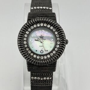 Premier Designs Watch Women Rhinestone Bezel 32mm MOP‎ Dial Bangle- New Battery